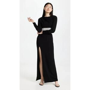 Cinq a sept NWT Odelle Rhinestone-Waist Slit Maxi Skirt Black Size 6